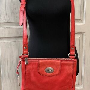 Red/Orange Fossil Leather Crossbody Bag